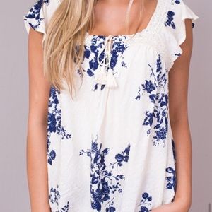 Love Stitch Blue Tapestry Top